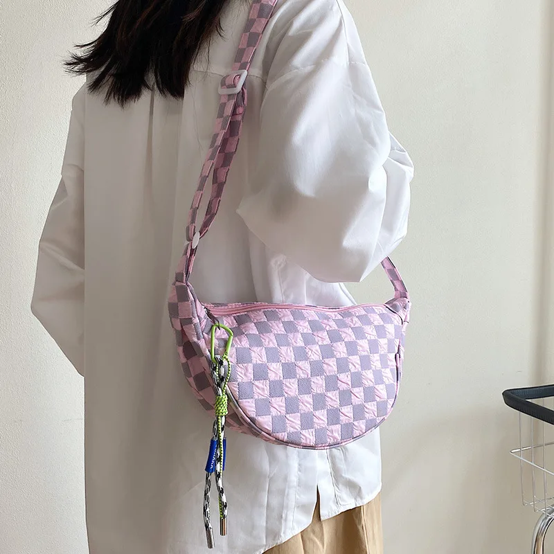 Trendy Plaid Crossbody Bag For Women & Men - Adjustable Sling Bag With Gold Zipper - View #3