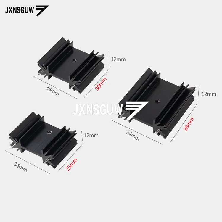 10pcs 34x12x25mm /30mm/35mm/40mm black radiator TO-220 Insulating strip MOS triode regulated IC aluminum radiator to220 heat sink cooler