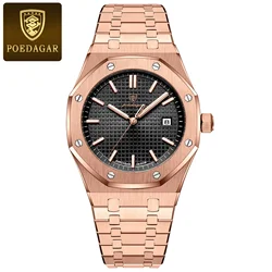 Luxurious Stainless Steel Waterproof Men's Wristwatch with Luminous Display and Date Function (924 Rose Gold Black)