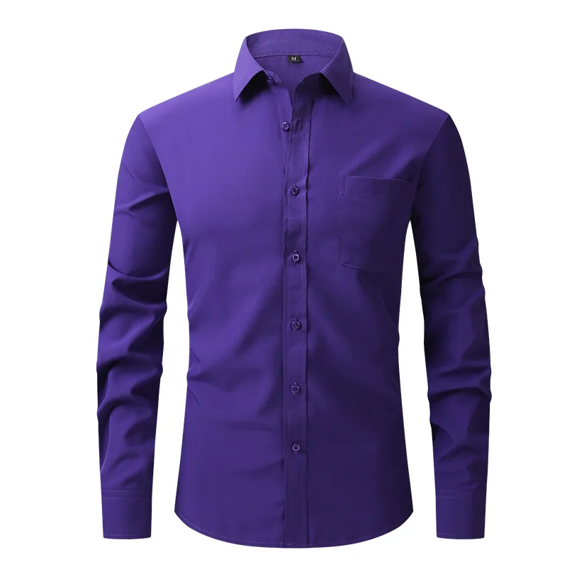 Spring Summer Long Sleeved Polo Shirt Men Button Solid Color Business Formal Costumes Male Clothing Casual Blouse All Match Tops