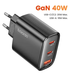 Toocki 40W GaN Fast Charging USB - C Charger - Black (EU Plug)