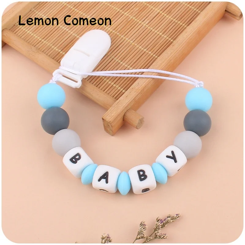 Custom Baby Pacifier Clip Nipple Holder With Name Diy Silicone Beads Infant Appease Soother