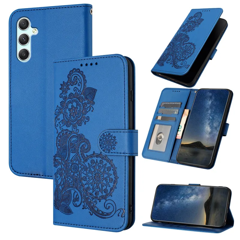 Flower Wallet Phone Case For Samsung Galaxy A55 5G SM-A556E A556B A 55 GalaxyA55 Cases Leather Flip Stand Phone Cover Totem Capa phone case,leather wallet case