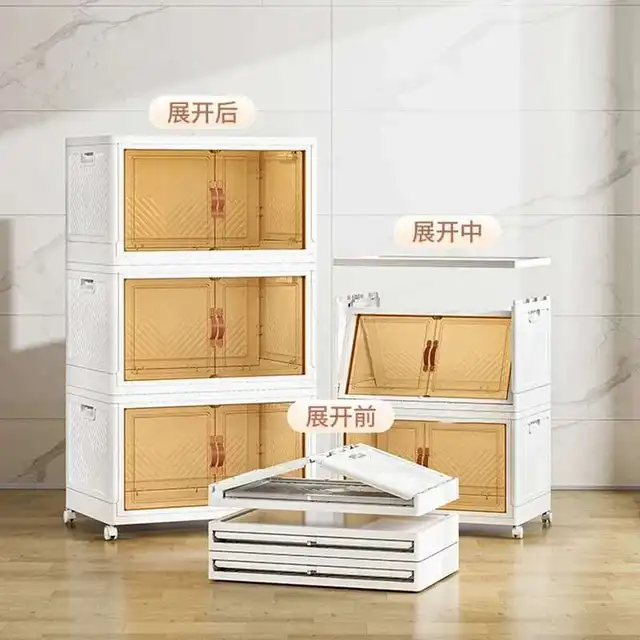 โมเดิร์น Multi-Layer Storage Rack ล้อพลาสติกตู้ครัว Home KITCHEN Sideboards พับห้องนอนตู้ 4