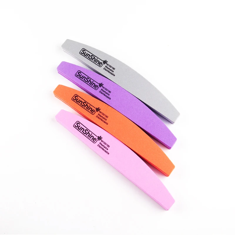 SunShine 10 개/몫 전문 네일 파일 스폰지 파일 하프 문 네일 버퍼 100/180 그릿 연마 그라인딩 매니큐어 네일 도구
