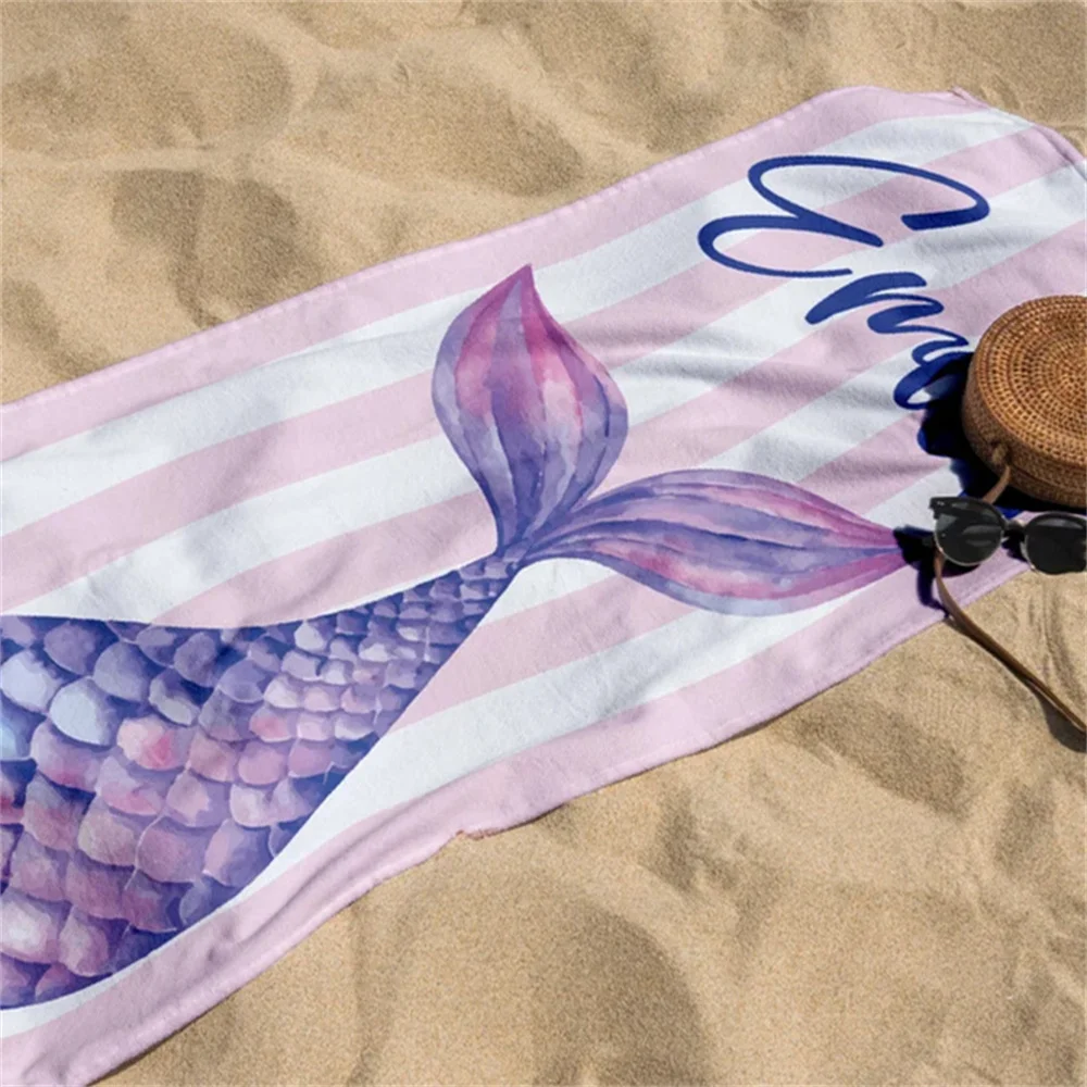 Mermaid Tail Custom Name Beach Towel Bachelorette Trip Party Favors Personalized Pool Bath Towel Mermaid Birthday Gift For Kids 4