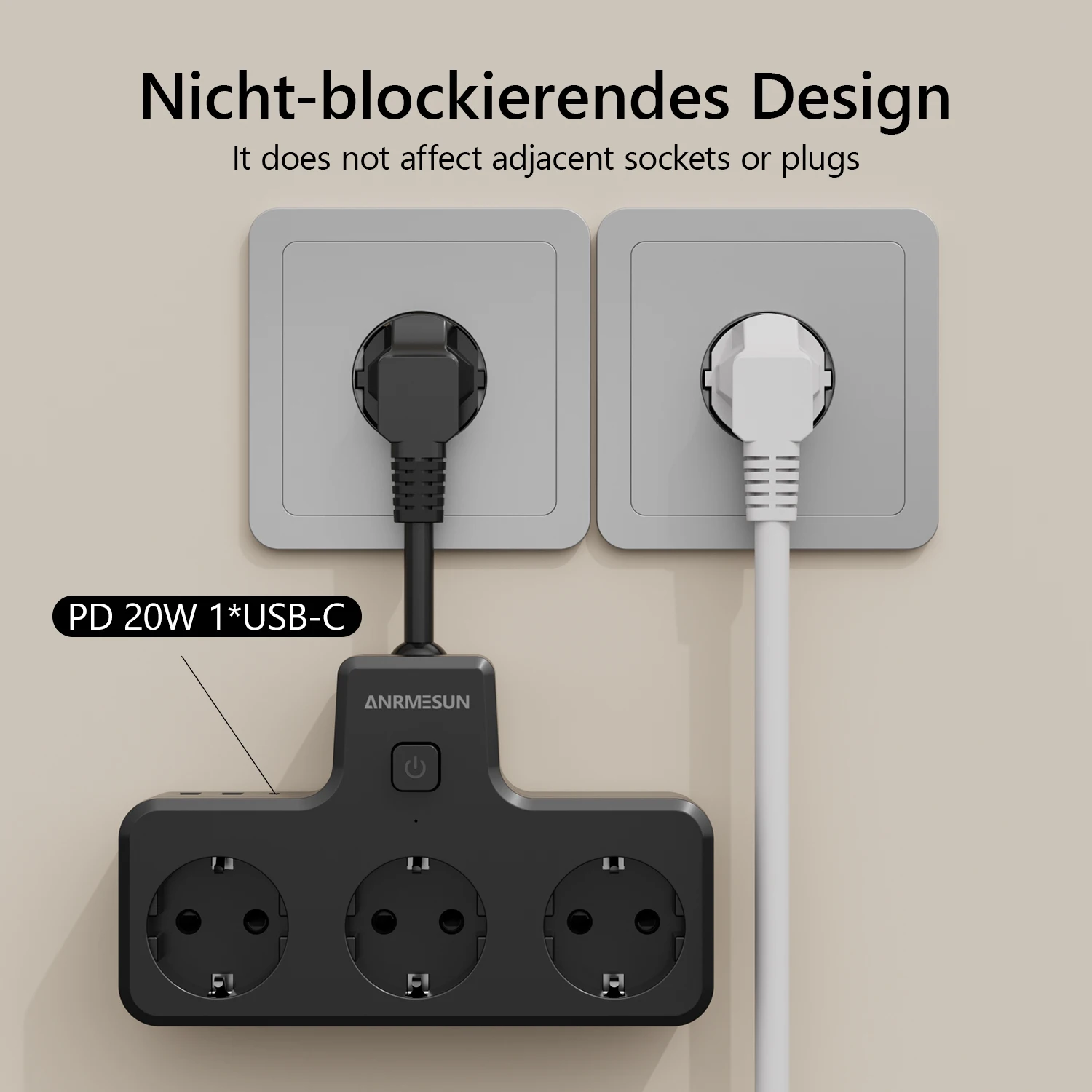 Universal Power Strip with 3 AC Outlets & Multi-Port USB-C Charging – Ideal