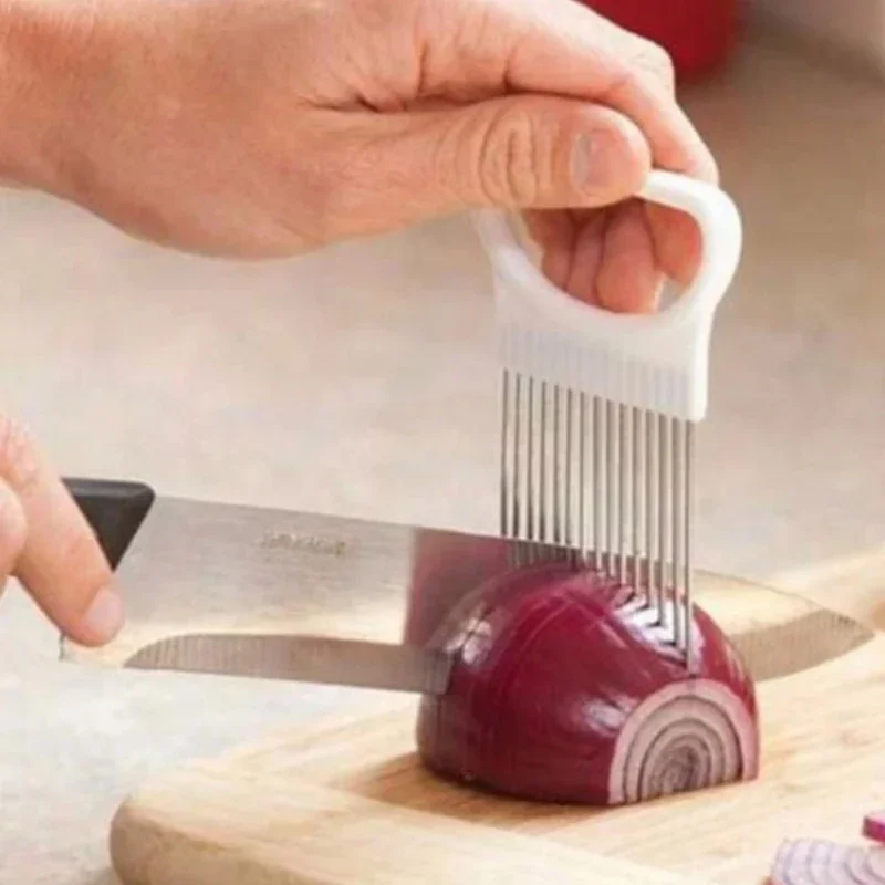 Stainless Steel Onion Needle Onion Fork Vegetables Fruit Slicer Tomato Cutter Cutting Safe Aid Holder Kitchen Accessories fruit slicer onion slicer holder onion slicer vegetable slicer vegetable cutter potato slicer apple slicer apple cutter food slicer