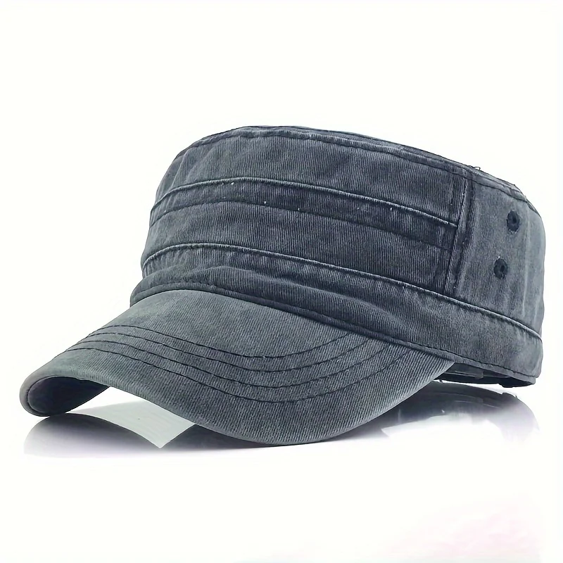 

Washed Military Caps Cadet Army Caps Unique Design Vintage Flat Top Cap Basic Everyday Military Style Hat Plain Cap