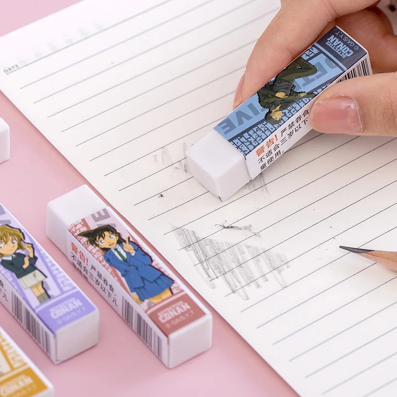 3Pcs/Lot Cute Cartoon Conan Eraser Korean Creative Conan Character White Rubber Kawaii Stationery Gift Kids Learning Supplies 3
