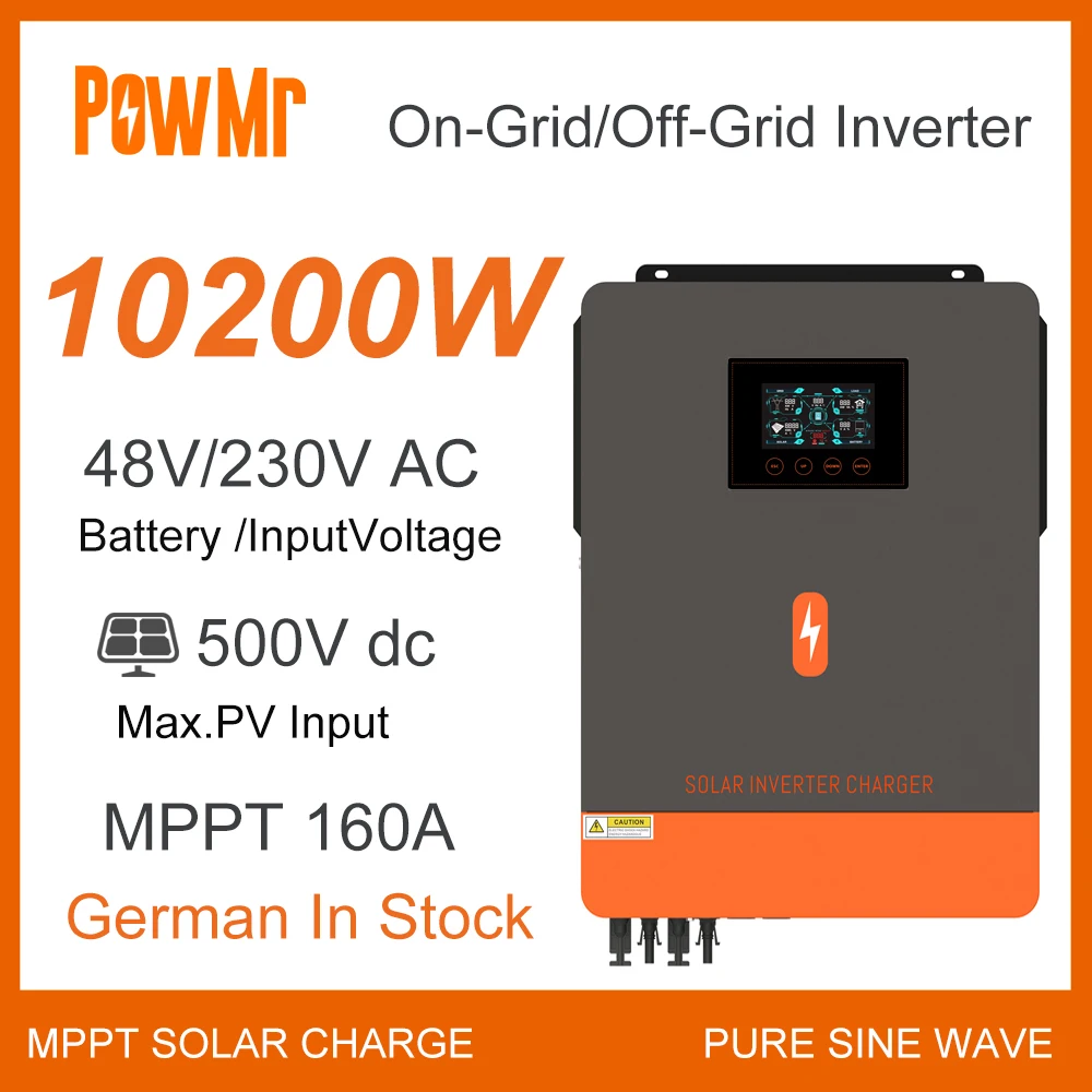 

10200W On-Grid/Off-Grid Pure Sine Wave Hybrid Inverter Built MPPT 160A Charge DC 48V 230VAC Daul PV InPut for Solar Panel System