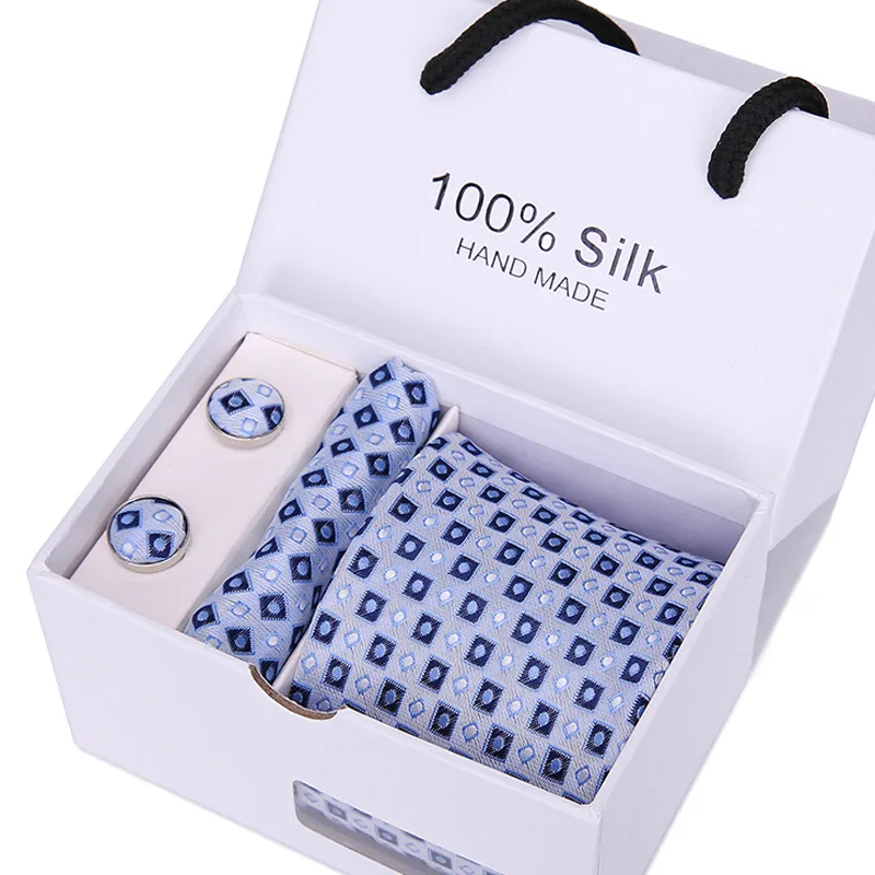 Coffret cadeau cravate homme cinq pièces costume formel bureau affaires 7.5 cm rayé bleu noir