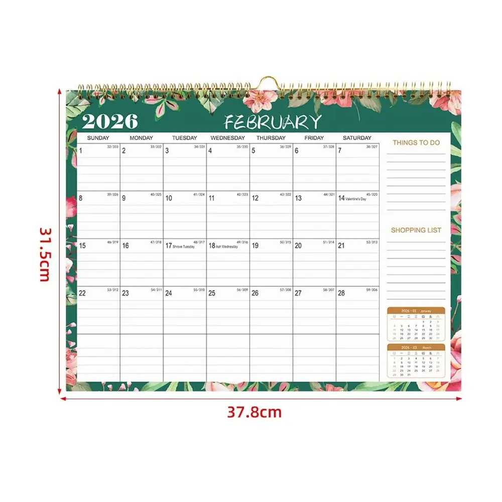 English Version 2026 Wall Calendar Floral Design Large Date Blocks Monthly Planner Vertical Display Aesthetic Design