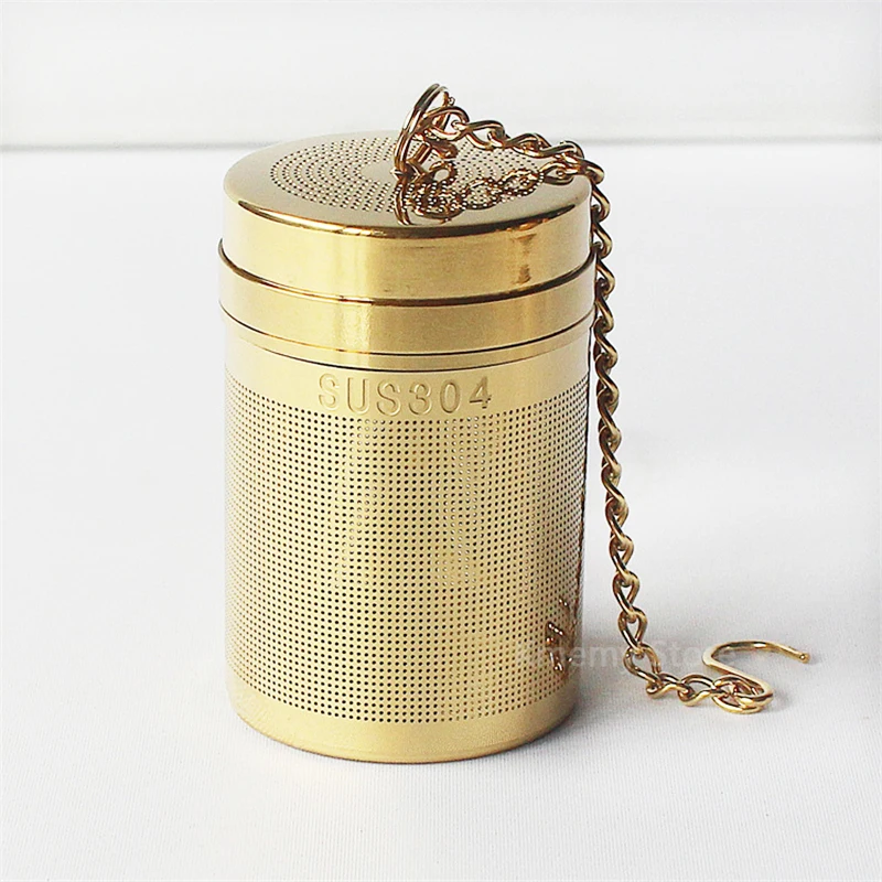 Gold Tea Infuser Fine Mesh Filter Ball Cylindrical 304 Stainless Steel Threaded Connection Teapot Strainer Spice Herbal Kitchen tea infuser tea strainer tea filter