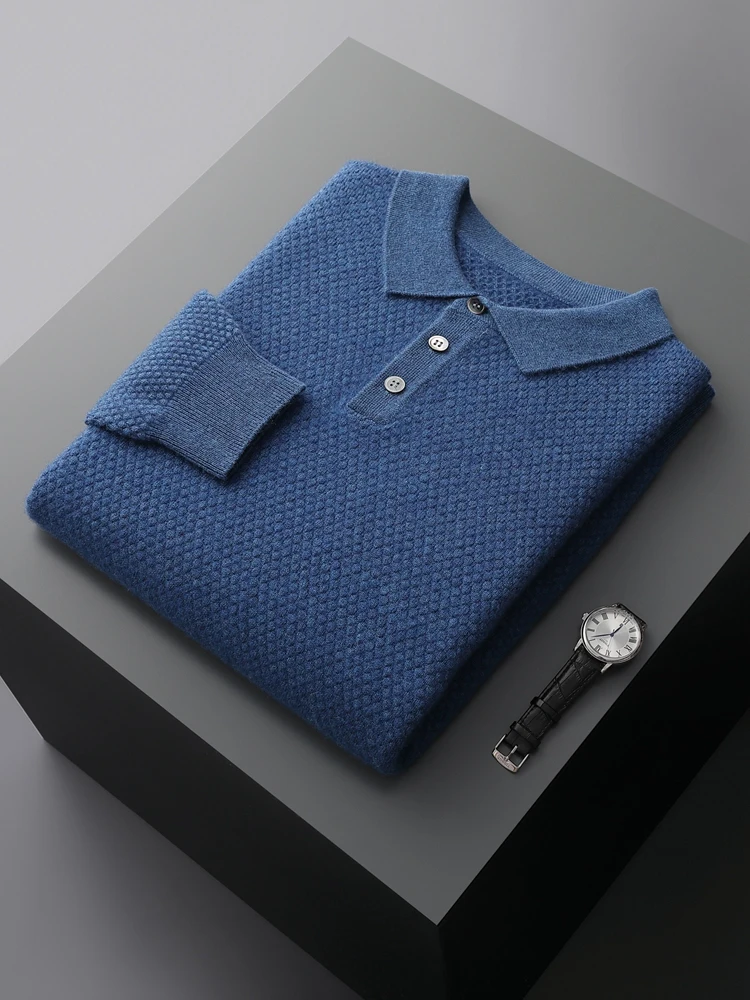 High-end 100% Goat Cashmere Sweater Men's POLO Collar Pullovers Autumn Winter New Long Sleeve Shirt Fashion Knitted Men's Jacket 6