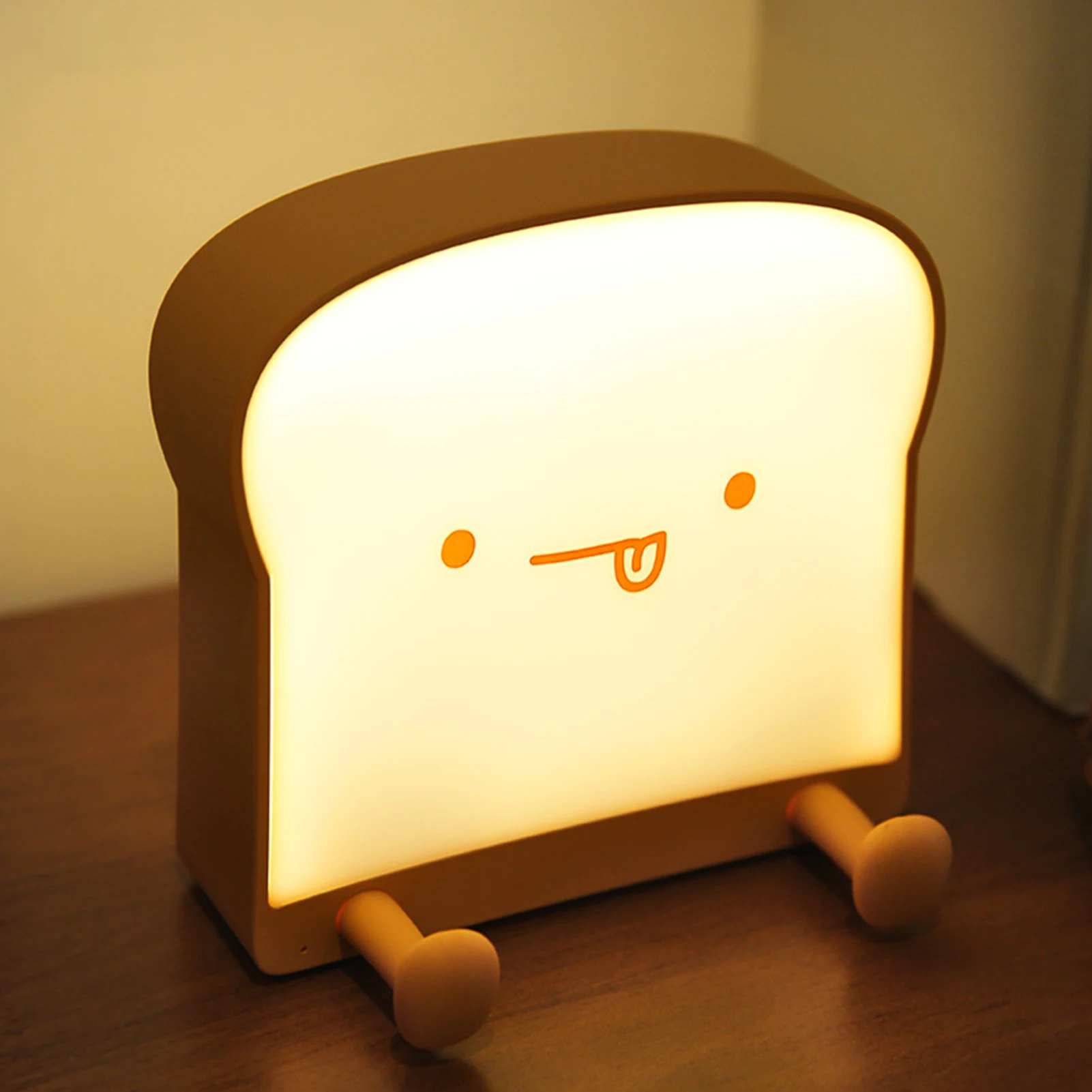 

Toast Bread LED Night Lamp Night Light Rechargeable Portable Bedroom Bedside Bed Lamp Unique Phone Holder With Back Warm Lights