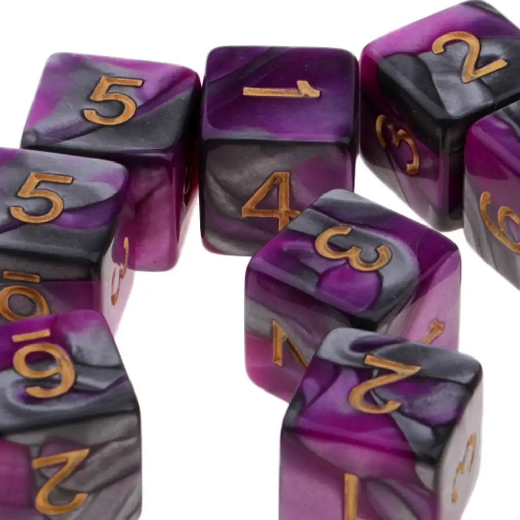 10pcs D6 Polyhedral 16mm Dice Set Double Colors Six Sided Dice Translucent Colors 7-die Semi-transparent Complete Set