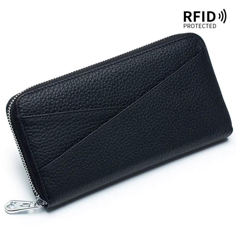 Genuine Leather Long Wallet for Women Large Capacity RFID Blocking Organizer with Multiple Card Slots and Zippered Coin Purse