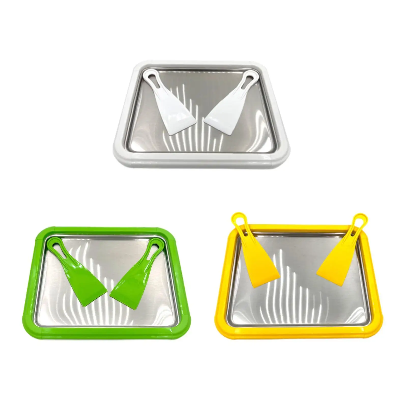 Ice Cream Pan with 2 Scrapers Summer Easy to Use Sweet Dessert Plate Fun Parent Child Activities Versatile Roll Ice Cream Maker