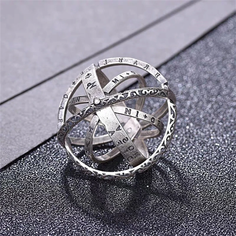 Vintage Astronomical Ball Alloy Men's and Women's Rings Creative Complex Rotating Cosmic Ring Deformable Rotating Ring Necklace 2