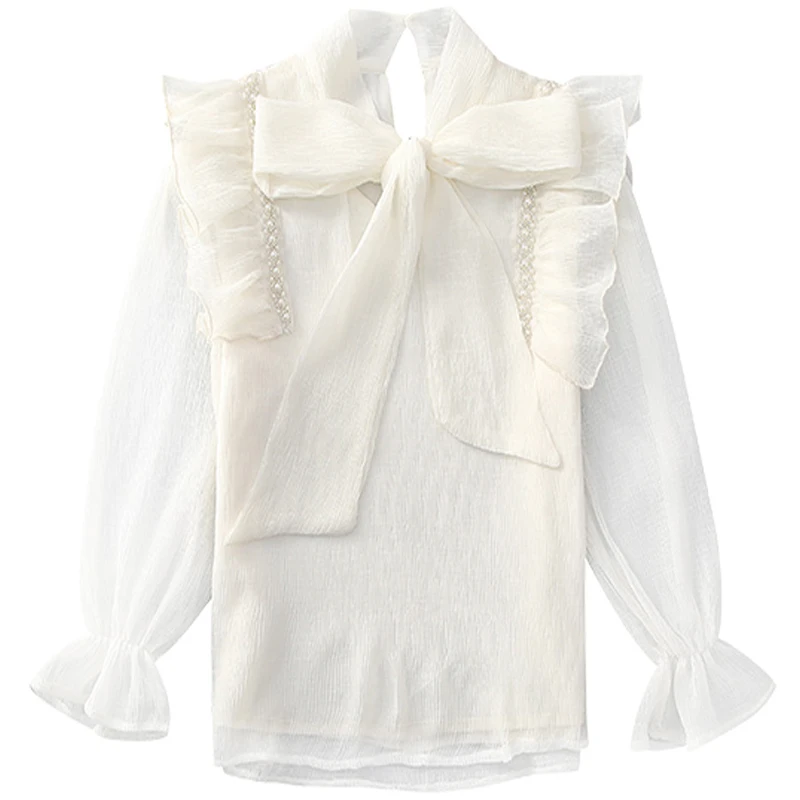 Kids Shirts Spring Girls Blouses Chiffon Long Sleeve Preppy Cute Kids White Shirts Cotton Girls Clothes School Uniform Tops