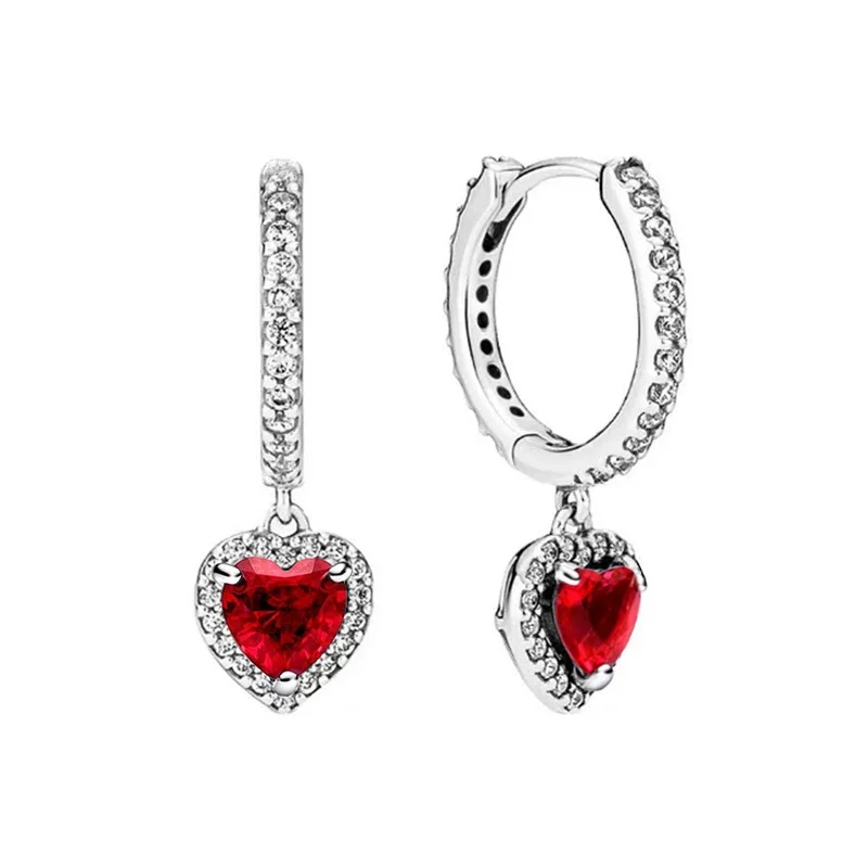 925 Sterling Silver Exquisite Colored Zircon Heart shaped Women's Earrings Fit Original Design Jewelry birthday Gift