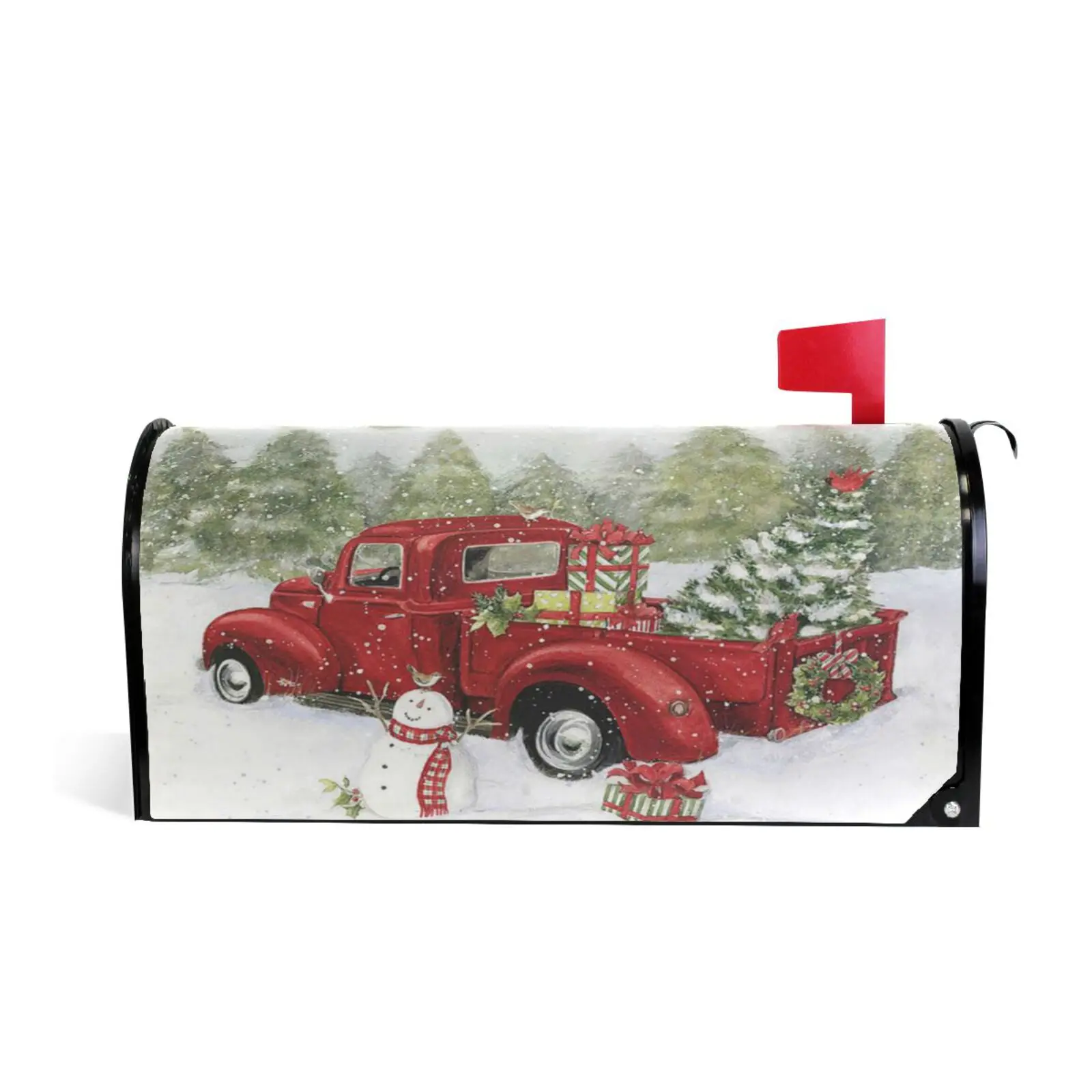 Christmas Tree Red Truck Magnetic Mailbox Cover - 21x18 Inch, Weatherproof Holiday Decor