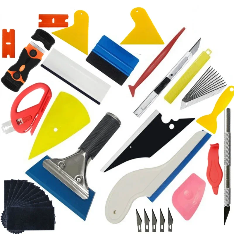 Car Vinyl Tint Film Installation Tool Kit Rubber Scraper Magnetic Holder Wrapping Sticker Carving Knife with Spare Blades