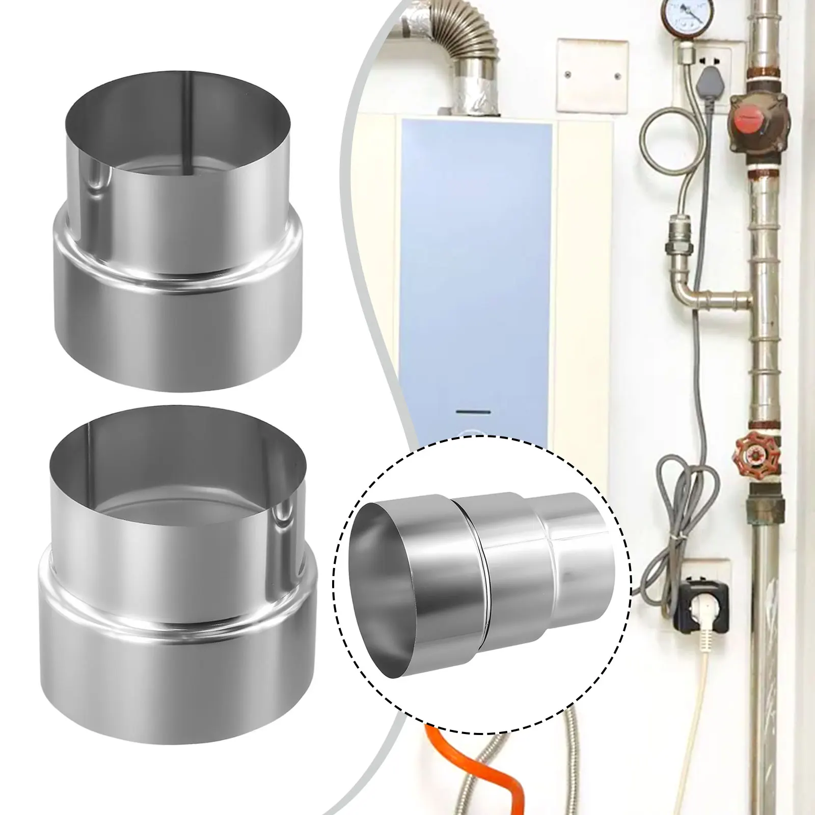 Stainless Steel Flue Liner Reducer 60-120mm Exhaust Pipe Reducing Joint Chimney Adaptor Stove Pipe Ventilation Accessories