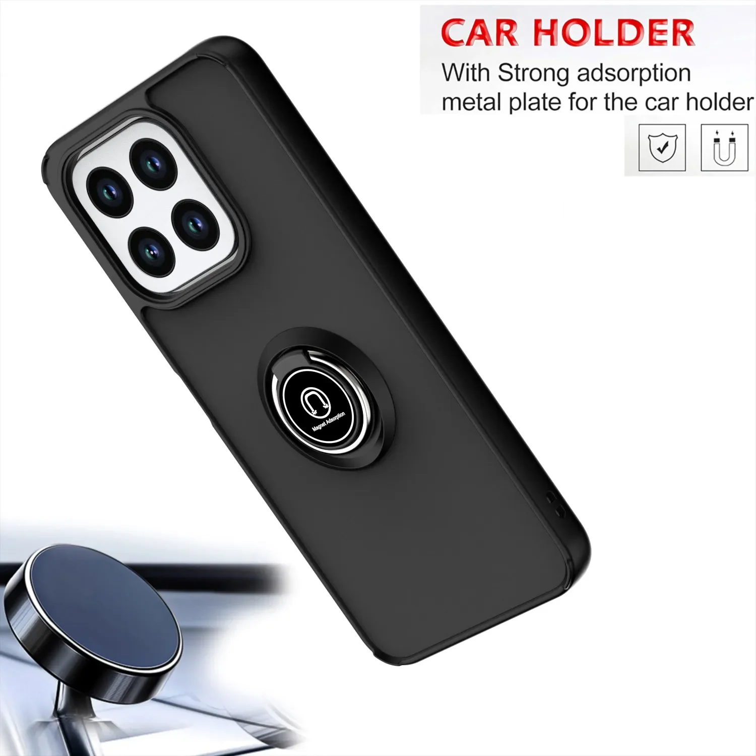 Enhanced Armor Matte Case with Magnetic Ring Stand Holder - Shockproof Protective Cover
