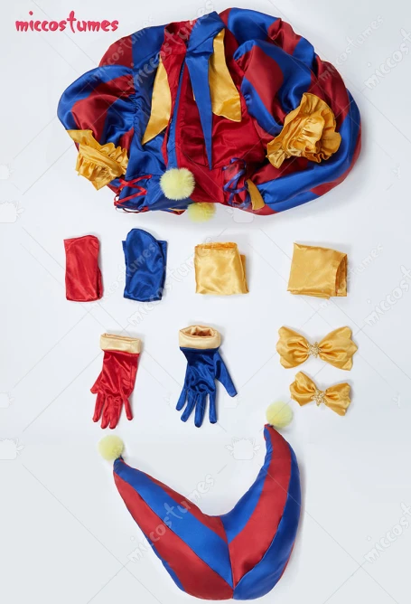 Damen Clown Cosplay Kostüm Harlekin Jumpsuit und Hut mit Handschuhen und Socken 30