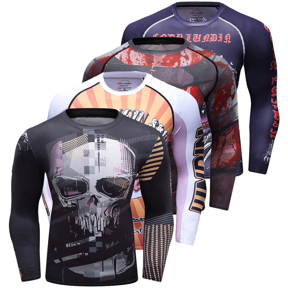 Hot Sell Fitness Wear Jiu Jitsu and Fitness Workout Cody Lundin Men Sublimation Print Black Camo Compression Shirt for MMA