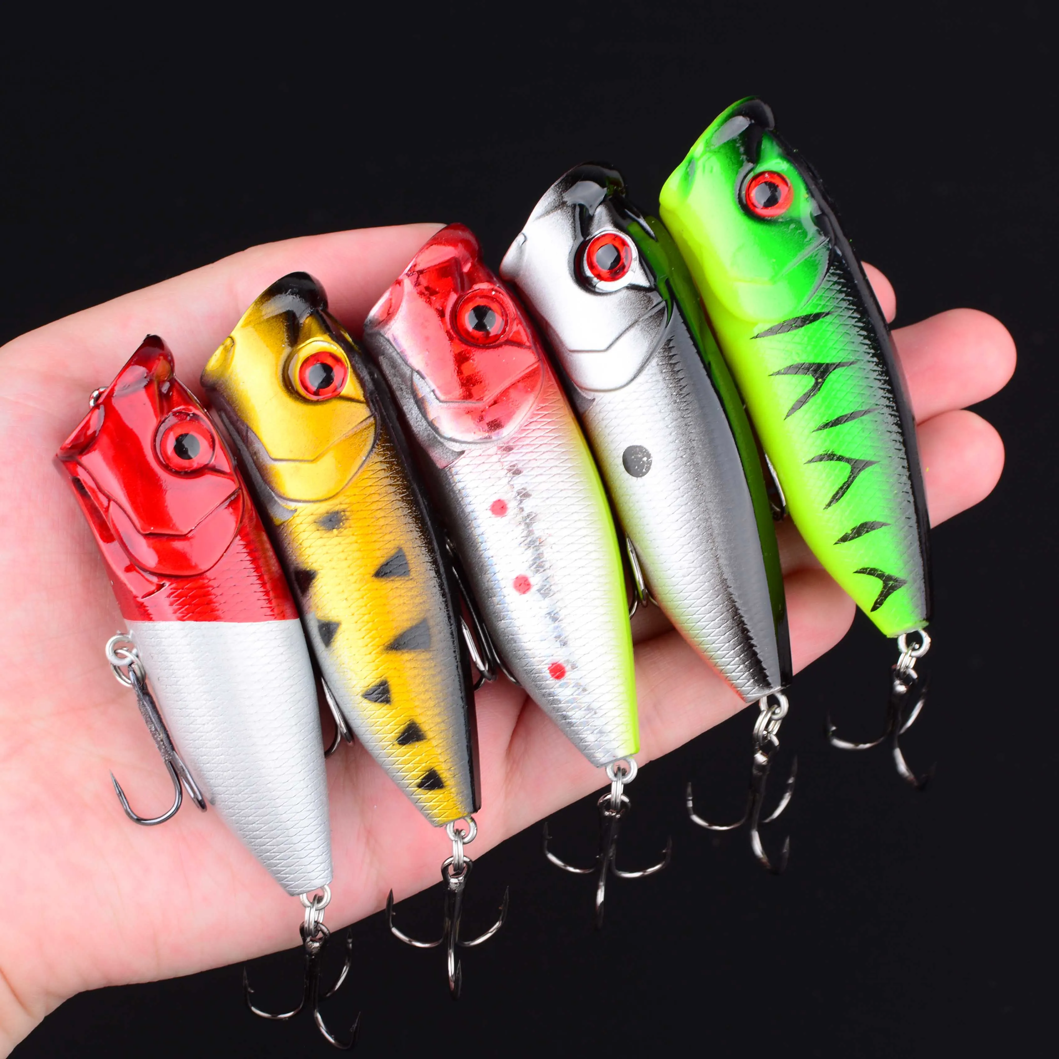 5PCS Angeln Locken Popper Schwimm Harten Köder Künstliche Chatterbait Angeln Locken Barsch Pesca Angeln Haken