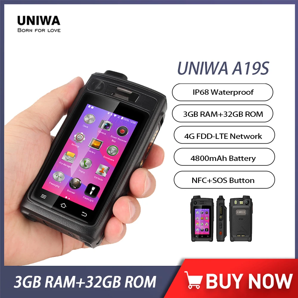 UNIWA A19S Shockproof Smartphone IP68 Waterproof  4G LTE Quad Core Phone Walkie Talkie POC Zello Android 6 Mobile Phone 4800mAh