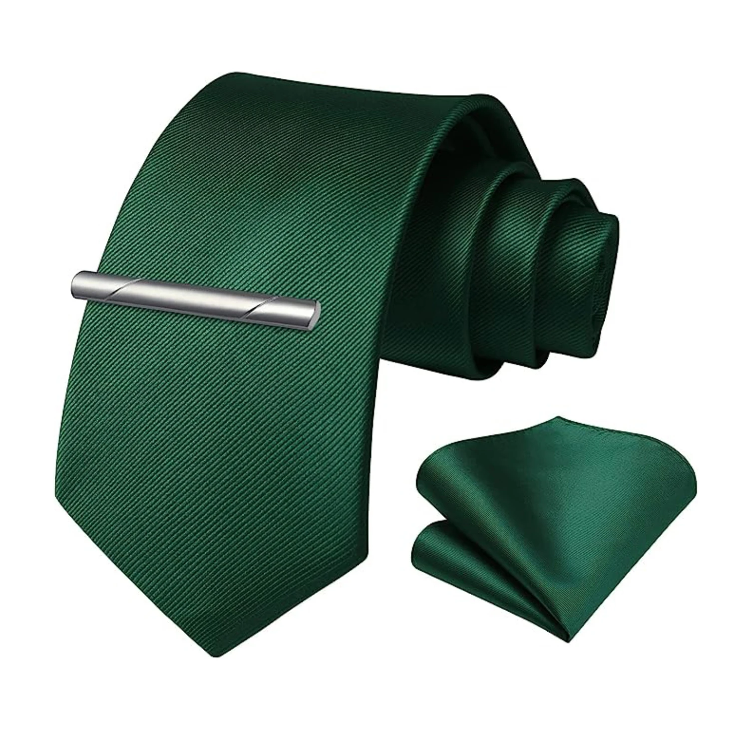 JEMYGINS Solid Green Blue Men Fashion Necktie Handkerchief tie clip for Tuxedo Accessory Classic Silk Luxury Tie for Man Gift neck tie tie clip