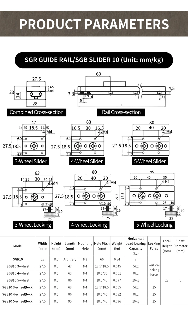 Zweiachsige Führungsschiene Linearschiene 1/2 Stück SGR10 100-1150mm + Hochgeschwindigkeits-Führungsschiene mit Verriegelungsschieber SGB10-3/4/5 Rad+Verriegelung – Detail 10