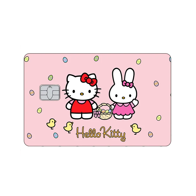 Nuevo Kawaii Hello Kitty Kuromi My Melody Diy pegatina de tarjeta de Chip pequeño Anime dibujos animados dulce tarjeta de crédito tarjetas de crédito película mate cubierta de piel