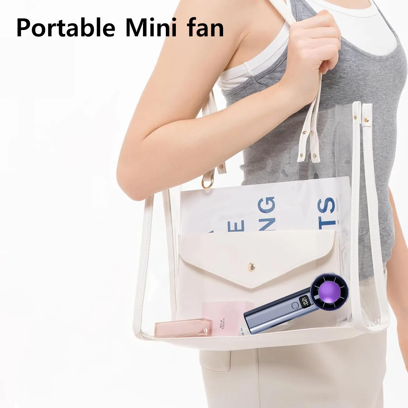 Compact 5-Speed Handheld Fan with Power Display & USB Rechargeable Battery - Lightweight Personal Cooling Fan with Stand