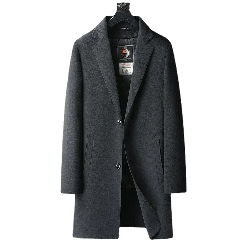 

New Arrival Fashion Men's Woolen Coat Goose Down detachable Liner Medium Long Reversible Plus Size 3XL 4XL 5XL 6XL 7XL 8XL