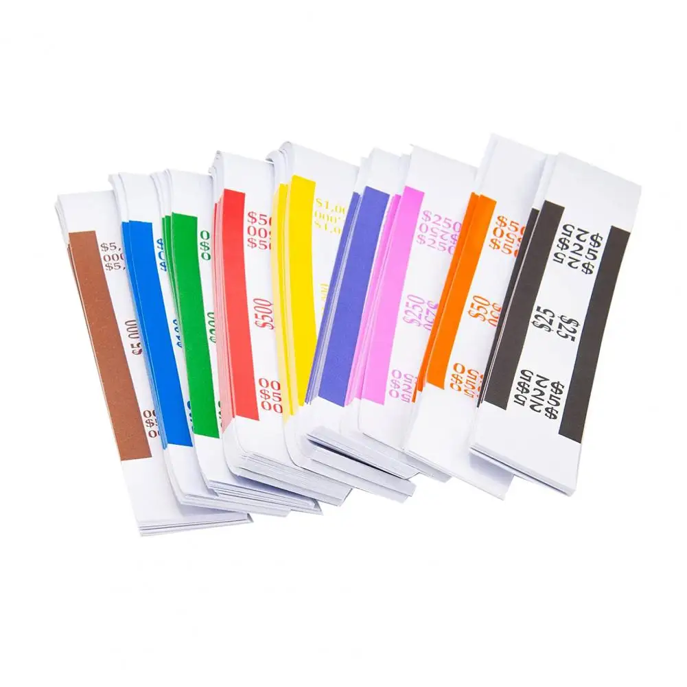 Money Band Bundle Self Sealing Cash Straps Denomination Sorting 450 Pcs For Banks Retail Hospitality
