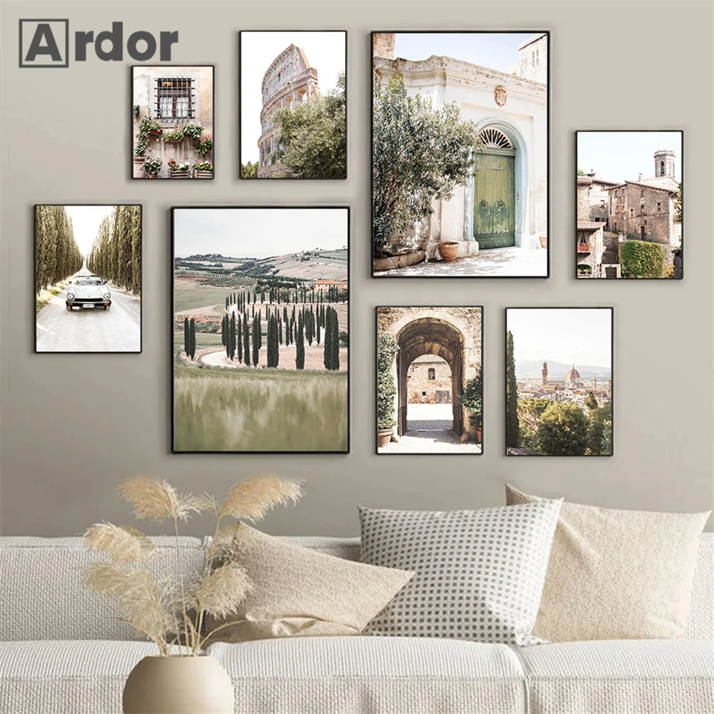 

Village Landscape Wall Art Canvas Painting Leaves Tree Posters And Prints Arch Door Poster Nordic Wall Pictures Home Decoration