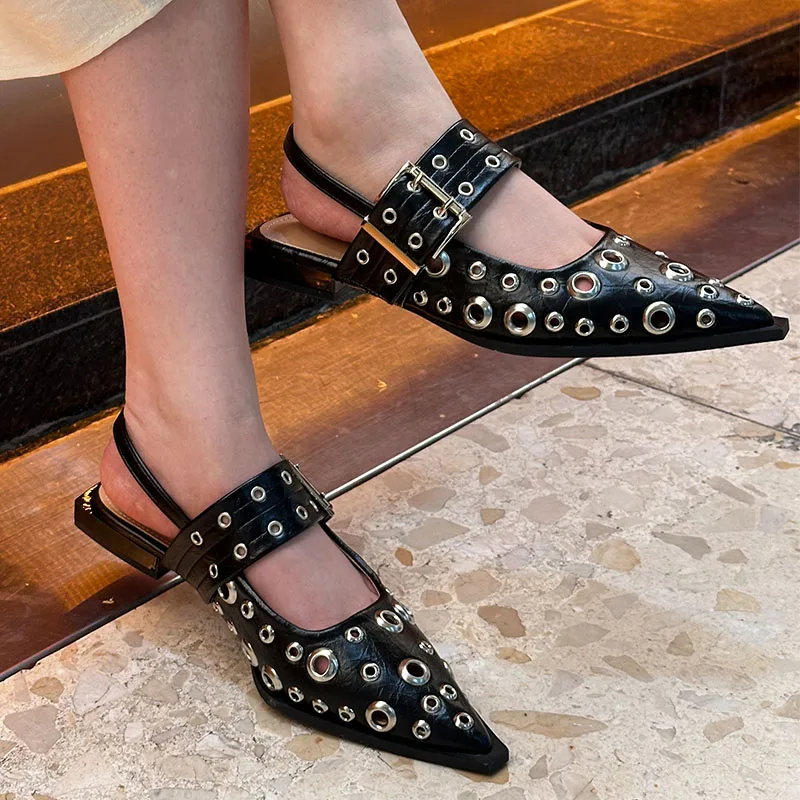 Women Slingback Sandals Women Flat Shoes Big Size Fashion Shallow Slingbacks Ladies Flats Sandals Shoes Female Pointed Toe Footwear Women Flats With Sandals Shoes