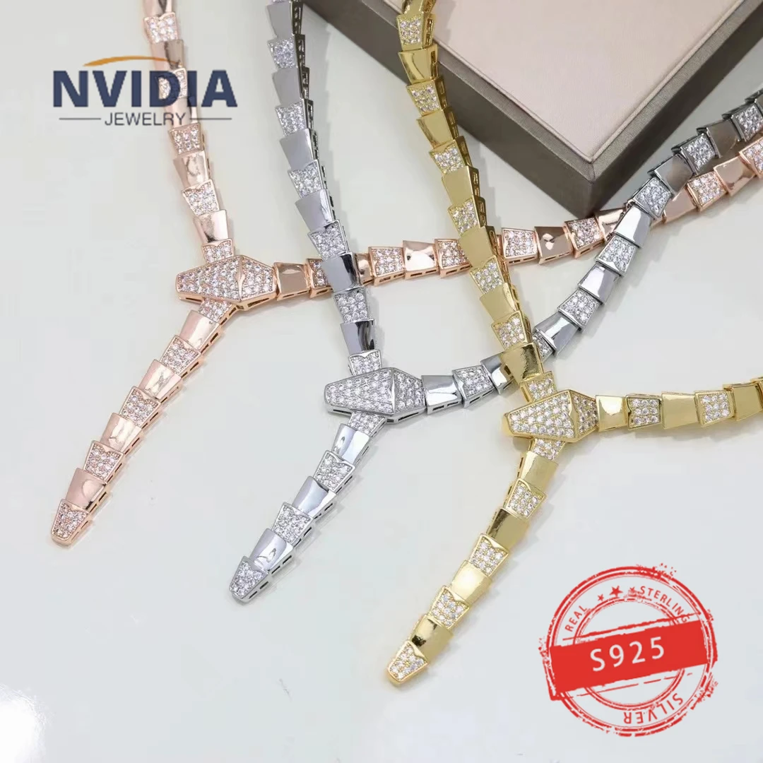 

2024 Fashion Jewelry BV Customized S925 Silver Luxury Snake Bone Diamond Women's Necklace Birthday Party Earrings Gift