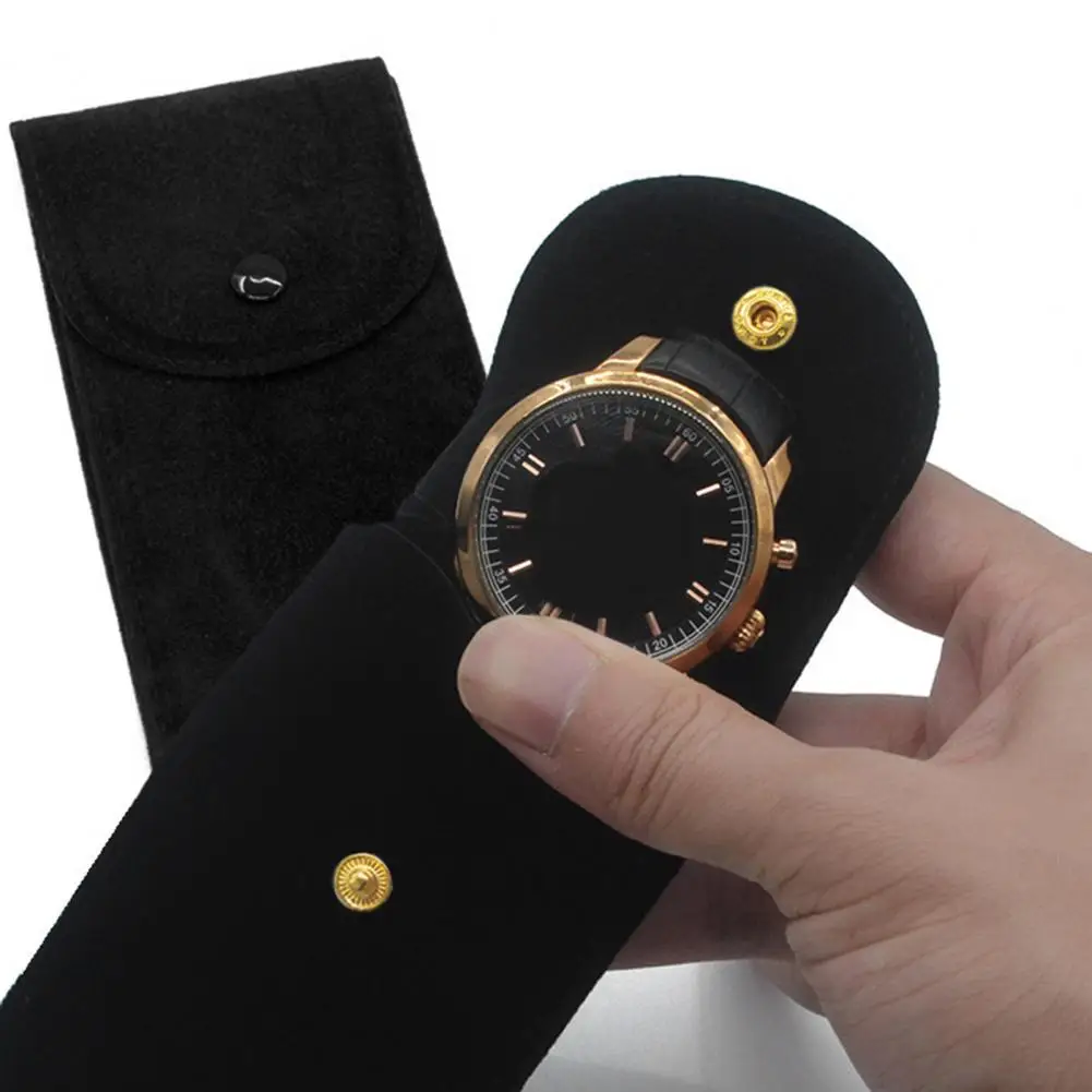 Portable Watch Bag Gift Shock-proof Press Button Short Velvet Snap Design Jewelry Box Watch Packing Pouch