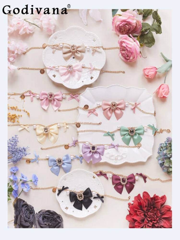 Japanese Style Sweet and Cute Women's New Suitcase Ornaments Fashion All-Match Pearl Diamond Ribbon Bag Chain Suitcase Ornaments