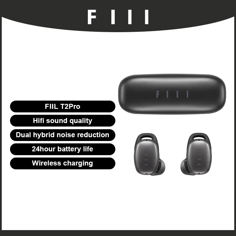 FIIL T2 Pro Wireless Earphone Dual-Mic 37dB Hybrid ANC Bluetooth 5.2 TWS ENC Headphones Hi-Fi Earphones Fast Wireless Charging