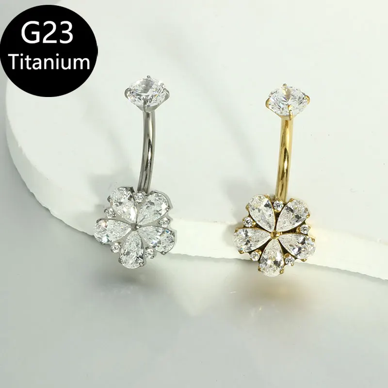 JUNLOWPY 14G Belly Button Ring G23titanium Cute Navel Rings Bar Piercing Body Jewelry with Zircon  for Women Men 10pcs