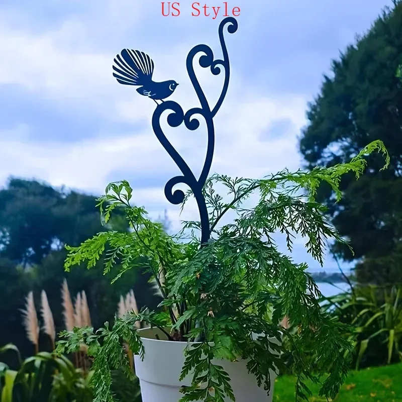 

Innovative Flower Pot Insert Iron Art Animal Garden Decor Insert Double Heart Fern Leaf Bird Garden Flower Pot Decoration Garden