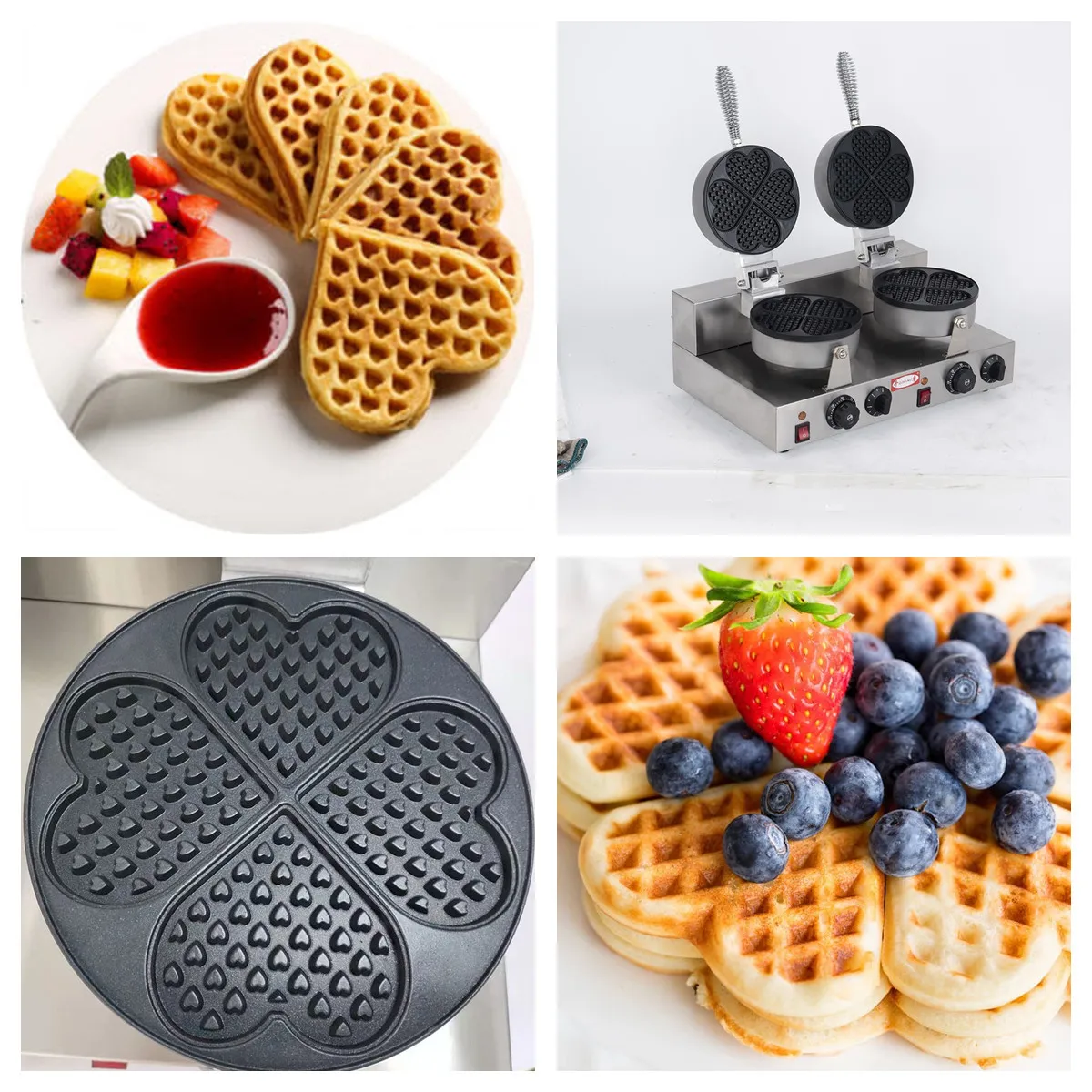 Commercial Double Heads Heart Shape Stainless Steel Non-stick Coating Belgian Bubble Waffle Cone Maker Waffles Making Machine