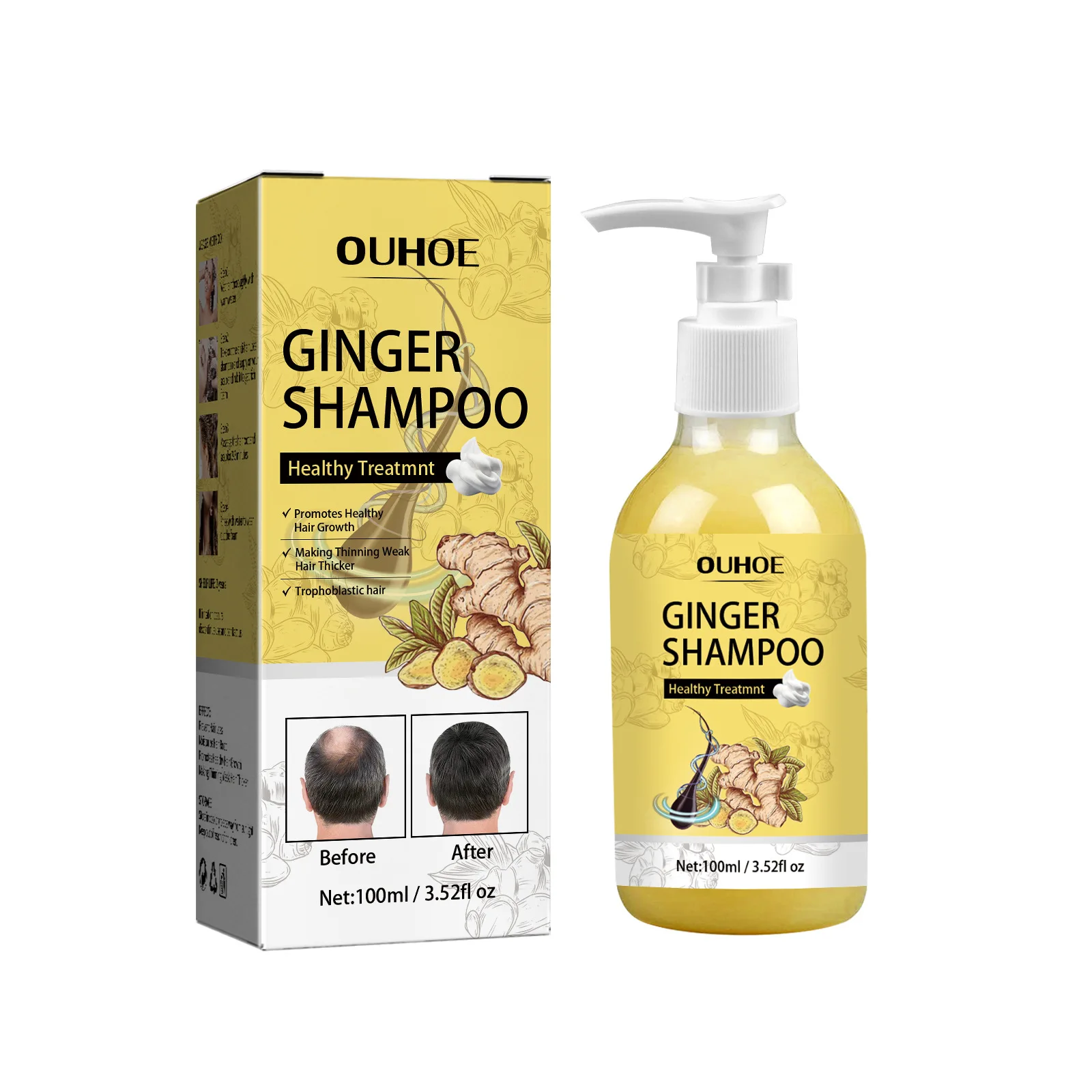 Ginger Hair Growth Shampoo Hair Thickener Fluffy Smoothing Scalp Repair Dry Anti Itching Dandruff Frizz Anti Hair Loss Shampoo 2